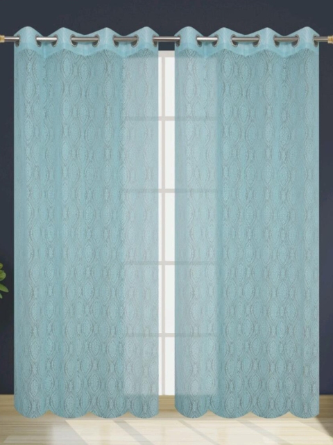 Molly & Michel Blue Set of 2 Floral Sheer Door Curtain