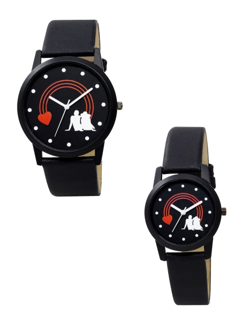 FERRIZZO Unisex Red Embellished Dial & Black Straps Analogue Watch SR-74-174