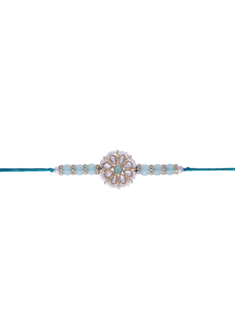 I Jewels Men Green & White Pearl-Studded & Beaded Rakhi