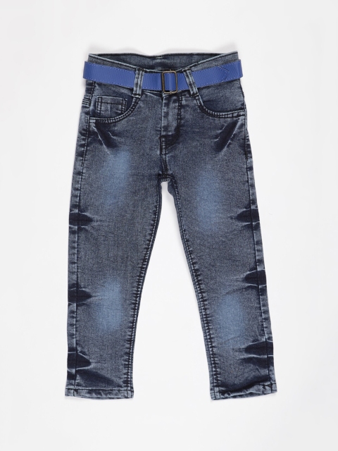 V2 Value & Variety Boys Navy Blue Heavy Fade Jeans With Belt