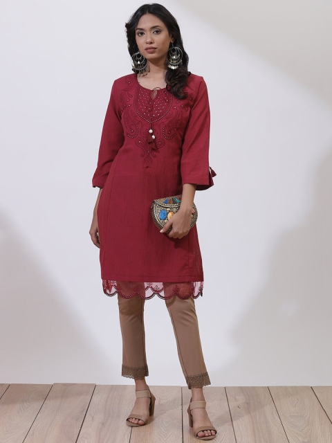 Lakshita Women Maroon Floral Embroidered Keyhole Neck Flared Sleeves Mirror Work Kurta
Lakshita Women Maroon Floral Embroidered Keyhole Neck Flared Sleeves Mirror Work Kurta
