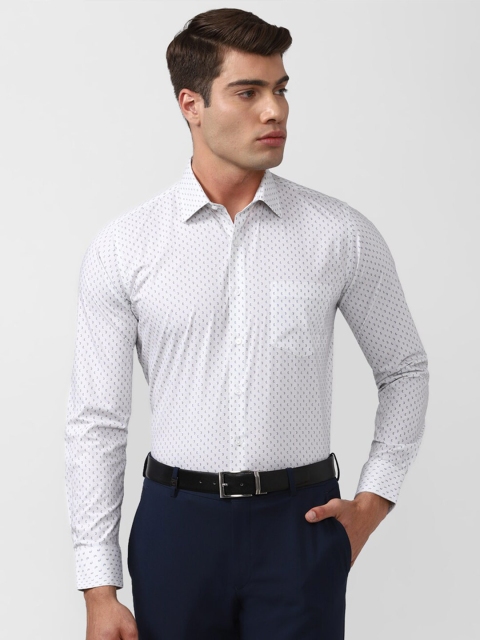 Van Heusen Men White Slim Fit Printed Formal Shirt