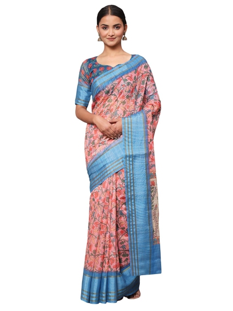 MISHRI COLLECTION Women Orange & Blue Floral Bandhani Saree