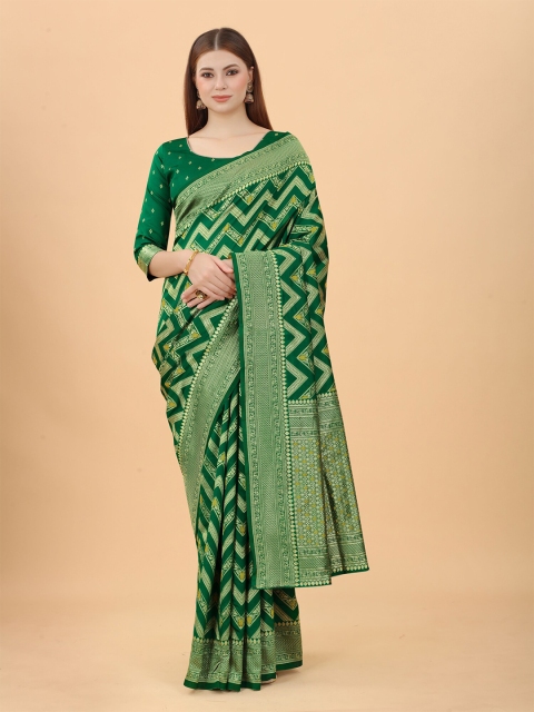 WELL WORN Women Green & Gold-Toned Leheriya Zari Silk Cotton Banarasi Saree
WELL WORN Women Green & Gold-Toned Leheriya Zari Silk Cotton Banarasi Saree
