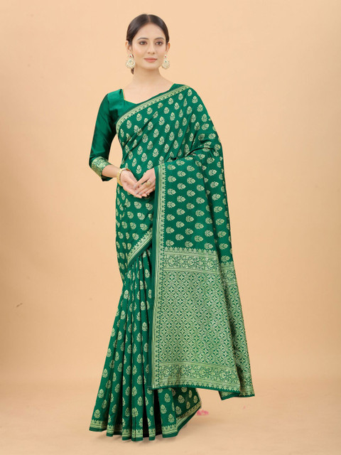 WELL WORN Green & Gold-Toned Woven Design Zari Silk Cotton Ready To Wear Banarasi Saree
WELL WORN Green & Gold-Toned Woven Design Zari Silk Cotton Ready To Wear Banarasi Saree