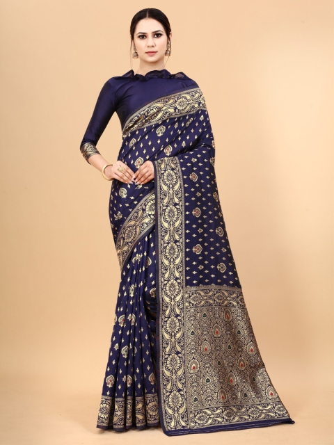 WELL WORN Navy Blue & Gold-Toned Woven Design Zari Silk Cotton Ready to Wear Banarasi Saree
WELL WORN Navy Blue & Gold-Toned Woven Design Zari Silk Cotton Ready to Wear Banarasi Saree