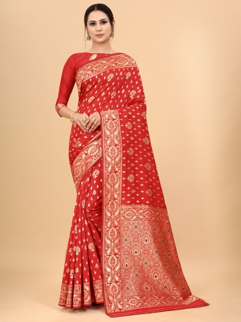 WELL WORN Red & Gold-Toned Woven Design Zari Silk Cotton Ready to Wear Banarasi Saree
WELL WORN Red & Gold-Toned Woven Design Zari Silk Cotton Ready to Wear Banarasi Saree