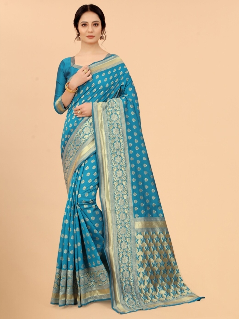 WELL WORN women Blue Gold-Toned Zari Silk Cotton Ready to Wear Banarai Saree & blouse pce
WELL WORN women Blue Gold-Toned Zari Silk Cotton Ready to Wear Banarai Saree & blouse pce
