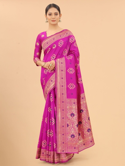 WELL WORN Women Pink & Gold-Toned Woven Design Zari Silk Cotton Heavy Work Banarasi Saree
WELL WORN Women Pink & Gold-Toned Woven Design Zari Silk Cotton Heavy Work Banarasi Saree