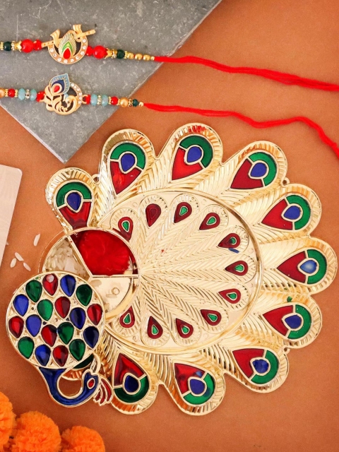 TIED RIBBONS Men Set of 2 Red & Blue Rakhi with Pooja Thali , Greeting Card & Roli Chawal
TIED RIBBONS Men Set of 2 Red & Blue Rakhi with Pooja Thali , Greeting Card & Roli Chawal