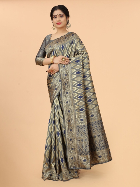 WELL WORN Grey & Navy Blue Woven Design Zari Silk Cotton Ready to Wear Banarasi Saree
WELL WORN Grey & Navy Blue Woven Design Zari Silk Cotton Ready to Wear Banarasi Saree
