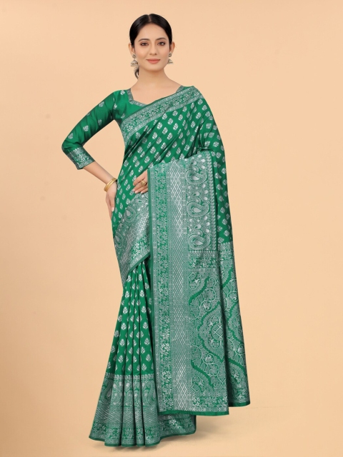 WELL WORN Green & Silver-Toned Woven Design Zari Silk Cotton Ready to Wear Banarasi Saree
WELL WORN Green & Silver-Toned Woven Design Zari Silk Cotton Ready to Wear Banarasi Saree