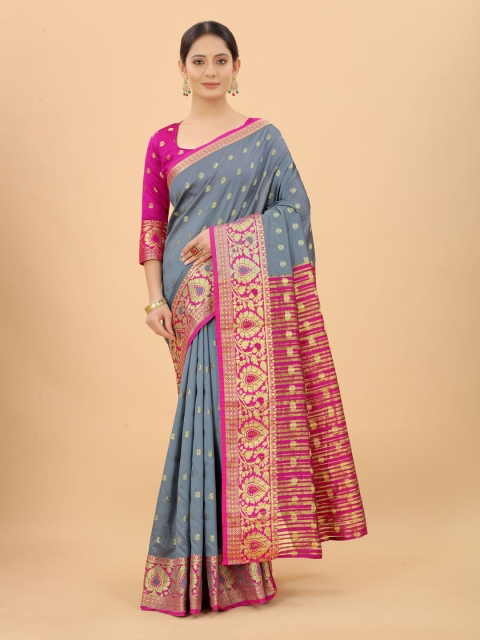 WELL WORN Grey & Magenta Woven Design Zari Silk Cotton Ready to Wear Banarasi Saree
WELL WORN Grey & Magenta Woven Design Zari Silk Cotton Ready to Wear Banarasi Saree
