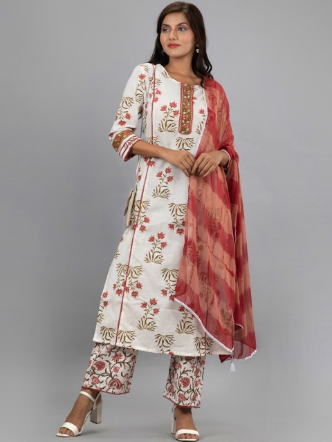 PRAKRTEE Women White Floral Printed Sequinned Pure Cotton Kurta with Trousers & Dupatta
PRAKRTEE Women White Floral Printed Sequinned Pure Cotton Kurta with Trousers & Dupatta