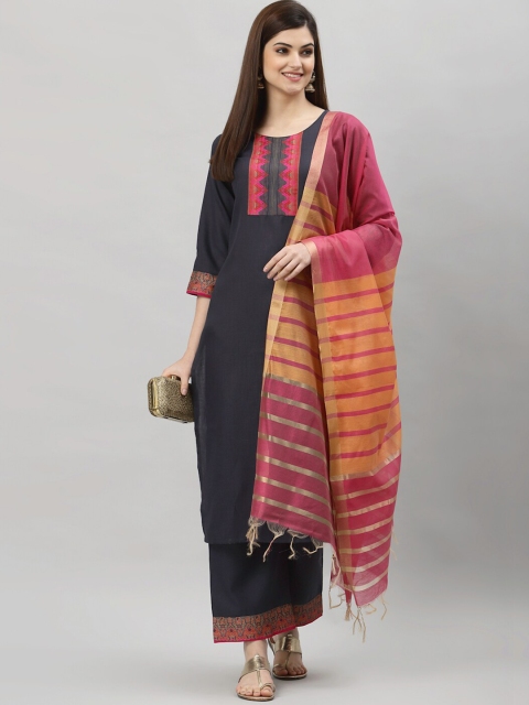 ALC Creations Women Navy Blue Yoke Design Panelled Kurta with Trousers & With Dupatta
ALC Creations Women Navy Blue Yoke Design Panelled Kurta with Trousers & With Dupatta
