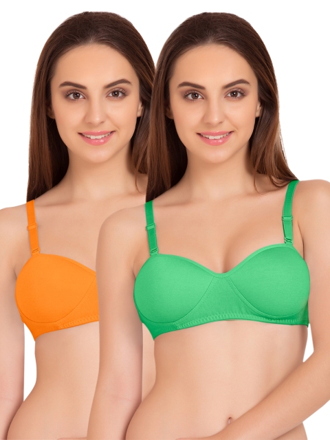 Tweens Pack of 2 Padded T-shirt Bras TW91201ORG-2PC-GIIR, Green