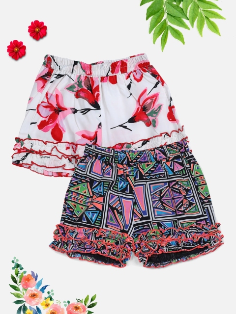 Cutiekins Girls White Floral Printed Shorts