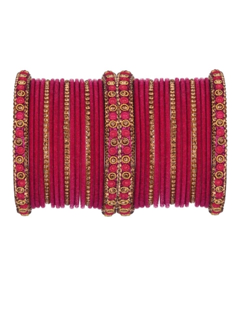 Efulgenz 34 Pcs Pink Velvet Crystal Bangle Set