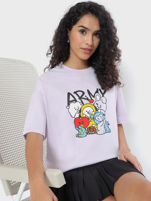Bewakoof Women Purple & orchid tint Applique Loose T-shirt