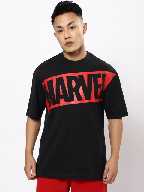 Bewakoof Men Black & Red Printed Oversized Marvel T-shirt