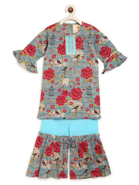 charkhee Girls Blue & Red Printed Block Print Ready to Wear Lehenga & 
charkhee Girls Blue & Red Printed Block Print Ready to Wear Lehenga &