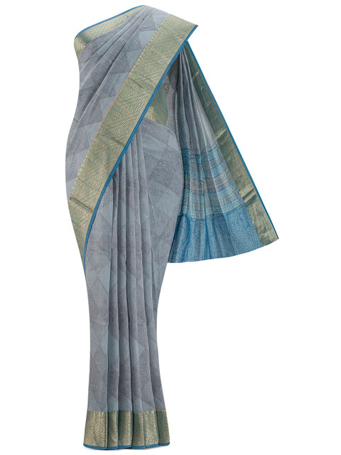 Nalli Next Grey & Gold-Toned Zari Linen Blend Saree 
Nalli Next Grey & Gold-Toned Zari Linen Blend Saree
