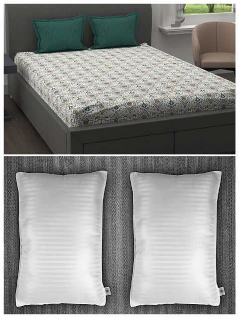 Trident Set of 120 TC Double Queen Bedsheet with 2 Pillow Covers and 2 Striped Pillows, Green
Trident Set of 120 TC Double Queen Bedsheet with 2 Pillow Covers and 2 Striped Pillows, Green