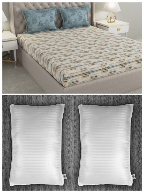 Trident Set of 144 TC Double Queen Bedsheet with 2 Pillow Covers and 2 Striped Pillows, Beige
Trident Set of 144 TC Double Queen Bedsheet with 2 Pillow Covers and 2 Striped Pillows, Beige