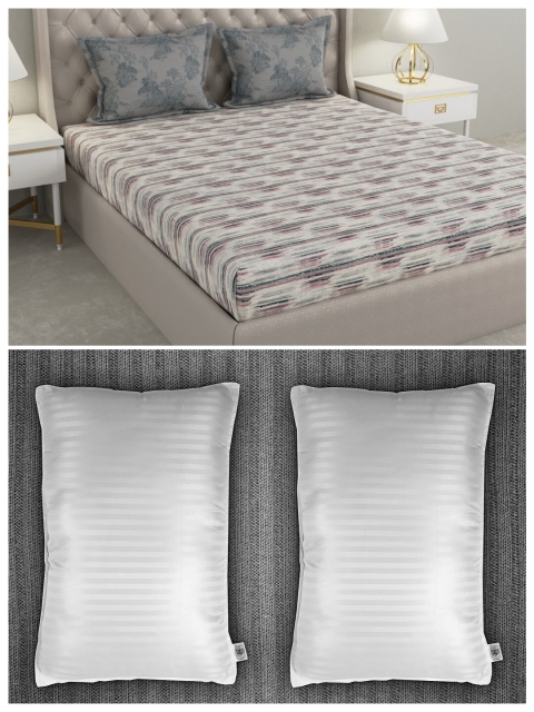 Trident Set of 120 TC Double Queen Bedsheet with 2 Pillow Covers and 2 Striped Pillows, Grey
Trident Set of 120 TC Double Queen Bedsheet with 2 Pillow Covers and 2 Striped Pillows, Grey