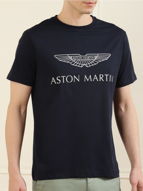 HACKETT LONDON Men Navy Blue Typography Printed Pure Cotton T-shirt