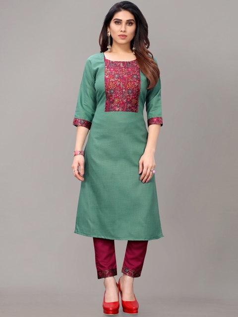 AYKA CLOTHINGS Women Sea Green Ethnic Motifs Yoke Design Panelled Patchwork Kurti with Trousers
AYKA CLOTHINGS Women Sea Green Ethnic Motifs Yoke Design Panelled Patchwork Kurti with Trousers
