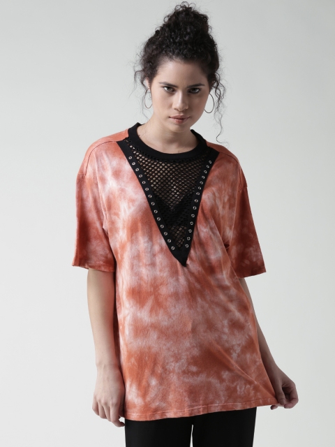 FOREVER 21 Women Orange Dyed Pure Cotton Top
