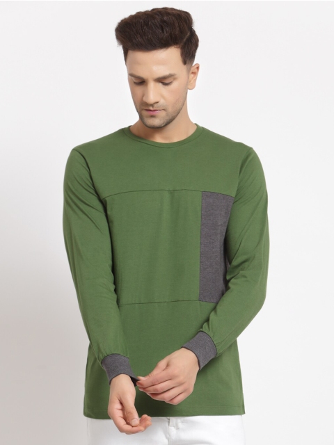 Kalt Men Green Striped T-shirt