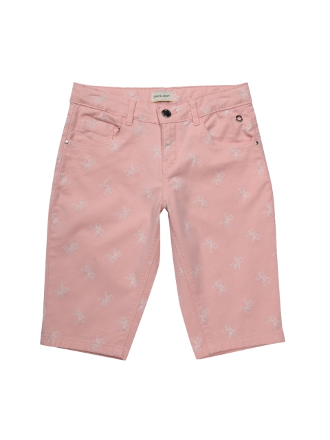 Gini and Jony Girls Peach-Coloured Printed Shorts