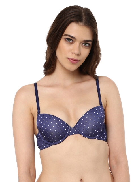 PrettySecrets Navy & White Printed Medium-Coverage Push-Up Bra, Navy blue