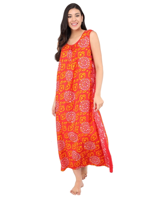 Shararat Orange Printed Maxi Nightdress