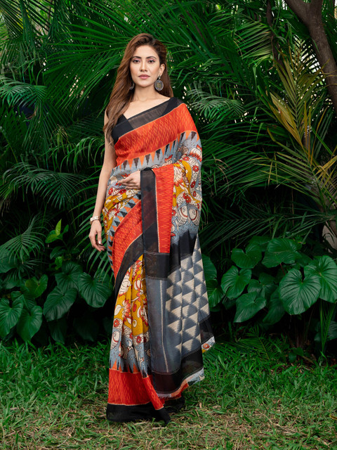 BEATITUDE Women Red & White Kalamkari Saree 
BEATITUDE Women Red & White Kalamkari Saree
