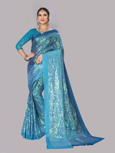 Divine International Trading Co Turquoise Blue Embellished Sequinned Silk Blend Saree
Divine International Trading Co Turquoise Blue Embellished Sequinned Silk Blend Saree