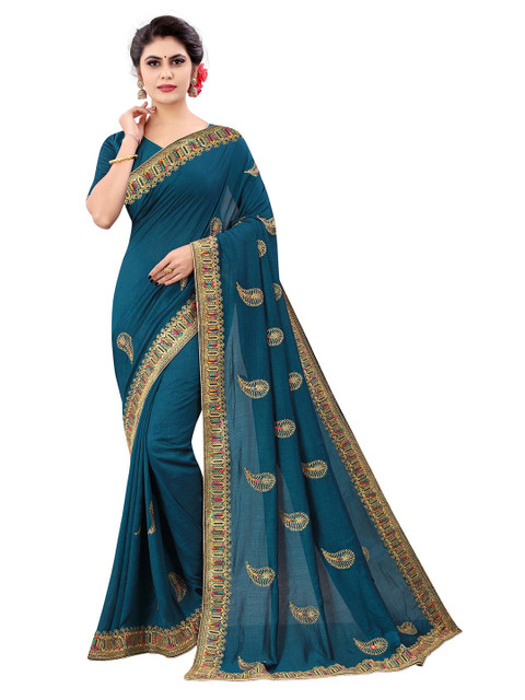 Kuvarba Fashion Gunmetal-Toned & Gold-Toned Paisley Embroidered Silk Blend Saree, Metallic
Kuvarba Fashion Gunmetal-Toned & Gold-Toned Paisley Embroidered Silk Blend Saree, Metallic