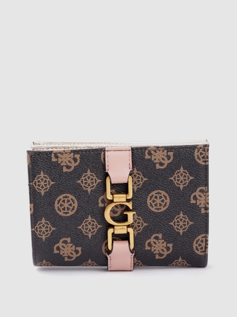 GUESS Women Coffee Brown Brand Logo Printed Briana Two Fold Wallet