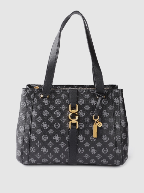 GUESS Charcoal Grey Brand Logo Print Structured Shoulder Bag