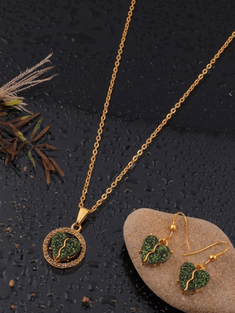 Brado Jewellery Gold-Plated Green American Diamond Studded Heart Shaped Pendant Jewellery Set
Brado Jewellery Gold-Plated Green American Diamond Studded Heart Shaped Pendant Jewellery Set
