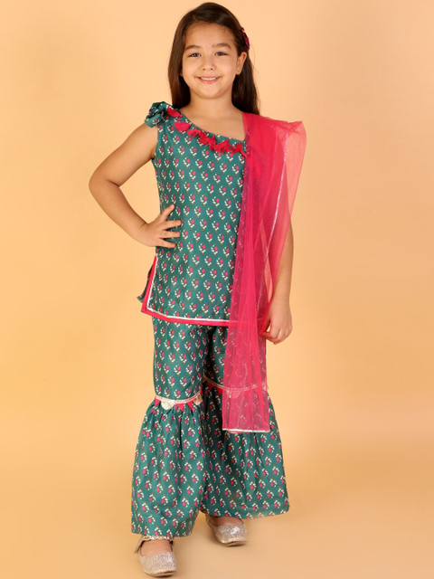 LIL DRAMA Girls Green Ethnic Motifs Printed Kurti with Sharara & With Dupatta
LIL DRAMA Girls Green Ethnic Motifs Printed Kurti with Sharara & With Dupatta