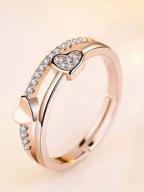 UNIVERSITY TRENDZ 18 K Stainless Steel Rose Gold-Plated White CZ Studded Dual Heart Adjustable Ring
UNIVERSITY TRENDZ 18 K Stainless Steel Rose Gold-Plated White CZ Studded Dual Heart Adjustable Ring