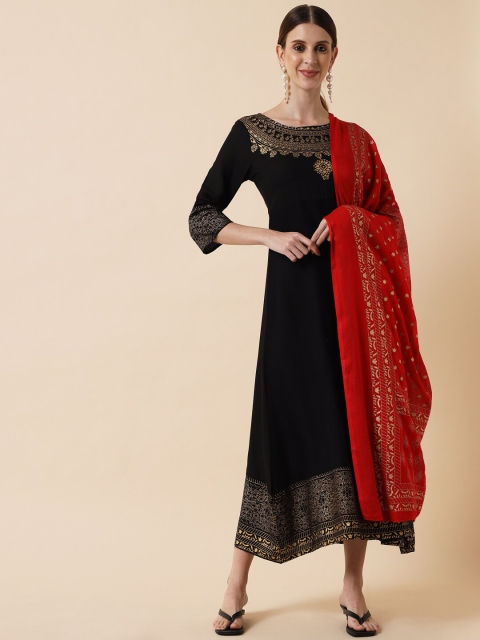 Meeranshi Black Ethnic Motifs Maxi Dress