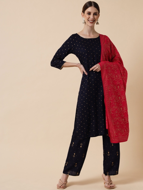 Meeranshi Women Navy Blue Ethnic Motifs Gotta Patti Kurta with Trousers & With Dupatta
Meeranshi Women Navy Blue Ethnic Motifs Gotta Patti Kurta with Trousers & With Dupatta