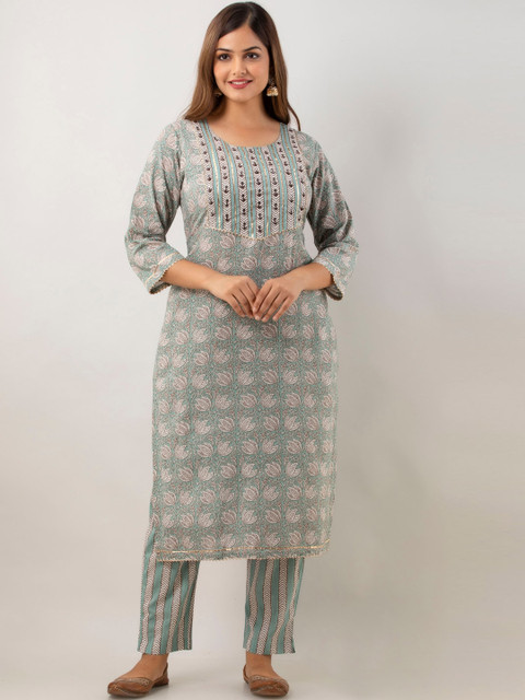 Lee Moda Women Grey Embroidered Angrakha Kantha Work Pure Cotton Kurti with Trousers
Lee Moda Women Grey Embroidered Angrakha Kantha Work Pure Cotton Kurti with Trousers