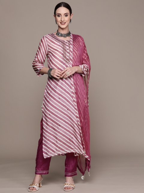 Ishin Women Purple Leheriya Embroidered Sequinned Kurta with Trousers & With Dupatta
Ishin Women Purple Leheriya Embroidered Sequinned Kurta with Trousers & With Dupatta