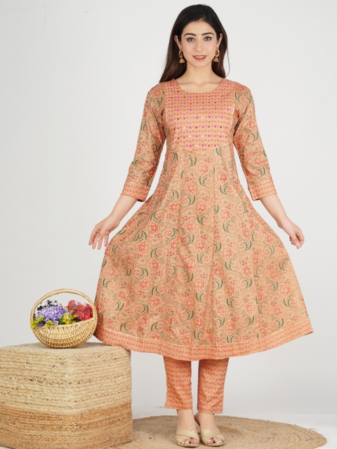 JAIPURI COLLECTION Women Peach-Coloured Floral Printed Mirror Work Kurta with Trousers
JAIPURI COLLECTION Women Peach-Coloured Floral Printed Mirror Work Kurta with Trousers