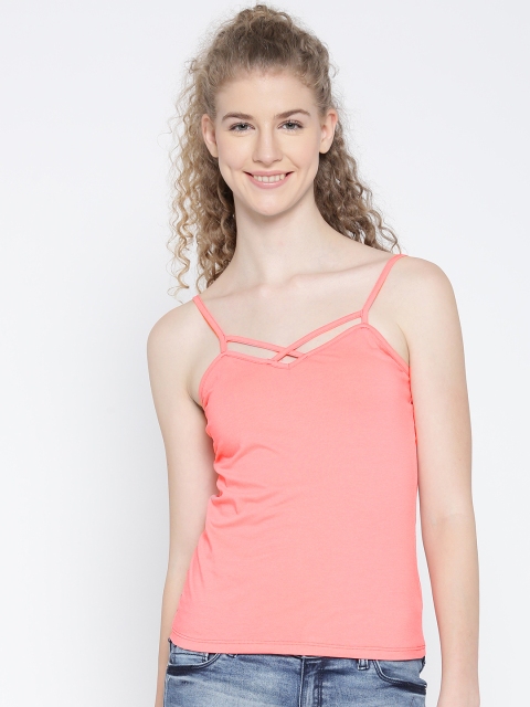 Madame Women Coral Pink Fitted Top